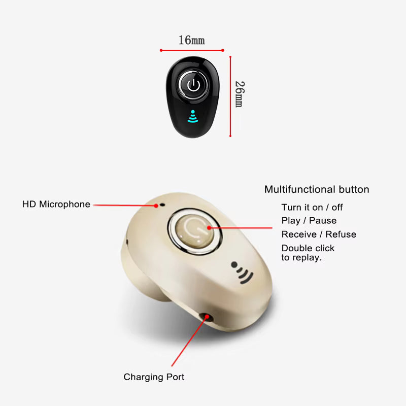 Mini Invisible True Wireless Earphones - Noise Cancelling Bluetooth Earbuds with Mic