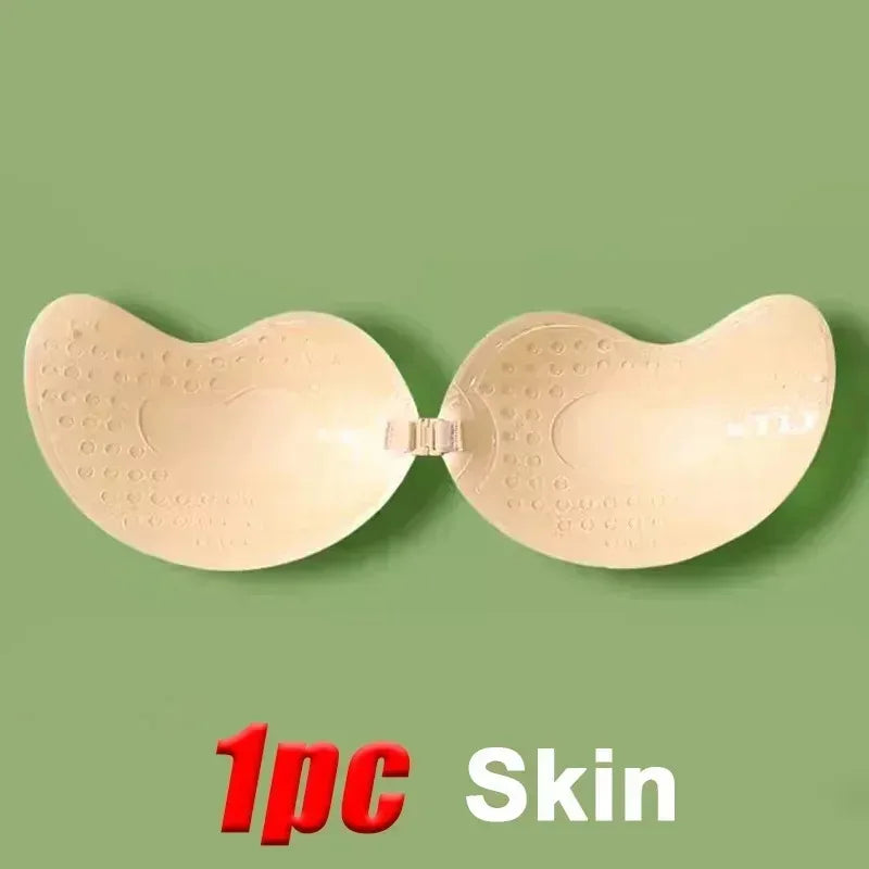 1/2pcsInvisible Women'S Push Up Bra, Backless And Strapless Bra, Front Placket Bra, Underwear, Silicone Self-Adhesive Breast Pad