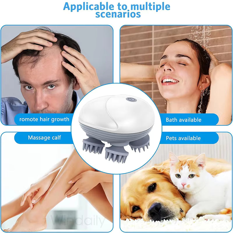 Electric Scalp Massager - Handheld Head Scratcher & Body Massager for Hair Growth, Stress Relief & Pets