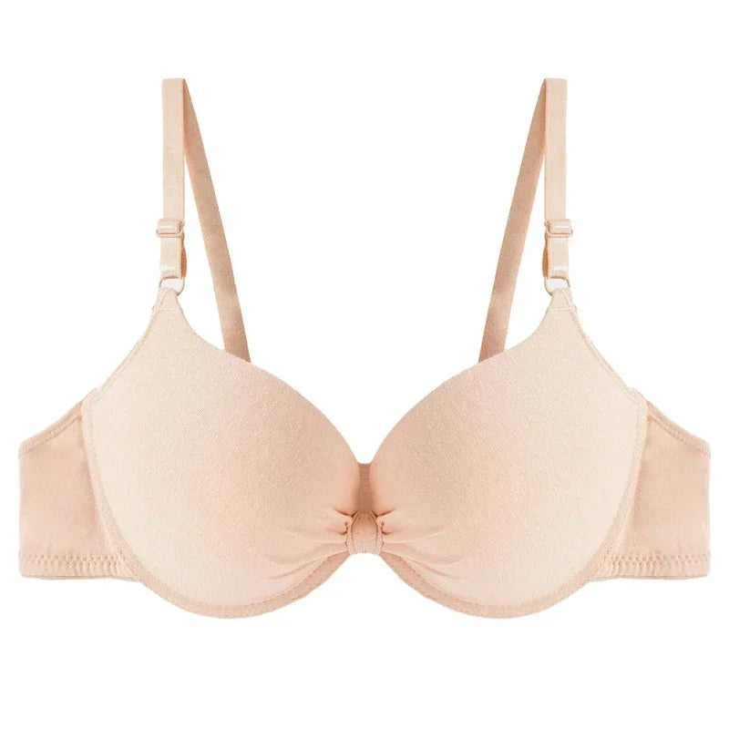 Sexy Women Cotton Gathered Bra Deep V Underwire Ladied  Brassiere Push Up Lingerie Solid Bras Backless Intimate Underwear