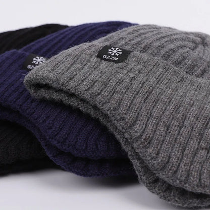 Outdoor Men Winter Knitted Hat Plush Warmth Peaked Cap Earmuff Casual Fashion Faux Fur Lined Hooded Hats Cycling Ear Protection