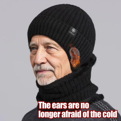 Outdoor Men Winter Knitted Hat Plush Warmth Peaked Cap Earmuff Casual Fashion Faux Fur Lined Hooded Hats Cycling Ear Protection