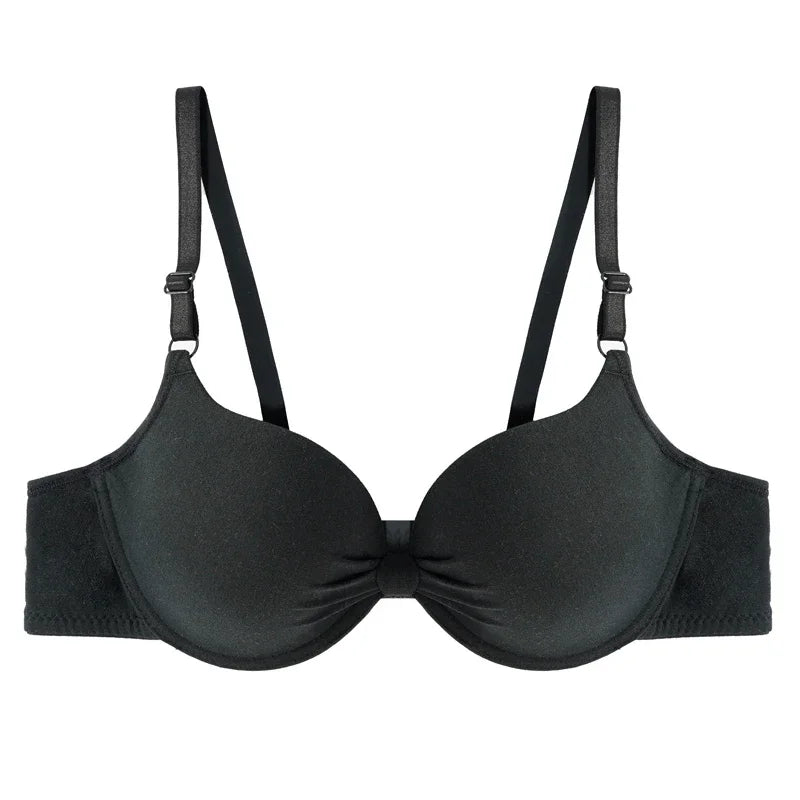 Sexy Women Cotton Gathered Bra Deep V Underwire Ladied  Brassiere Push Up Lingerie Solid Bras Backless Intimate Underwear