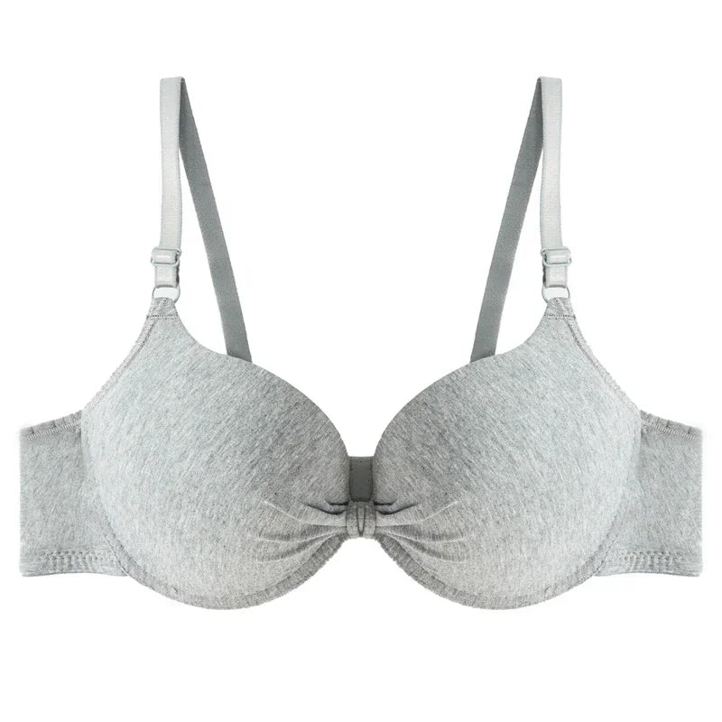 Sexy Women Cotton Gathered Bra Deep V Underwire Ladied  Brassiere Push Up Lingerie Solid Bras Backless Intimate Underwear