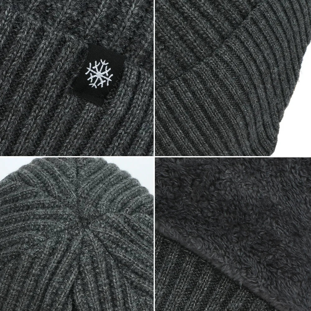 Outdoor Men Winter Knitted Hat Plush Warmth Peaked Cap Earmuff Casual Fashion Faux Fur Lined Hooded Hats Cycling Ear Protection