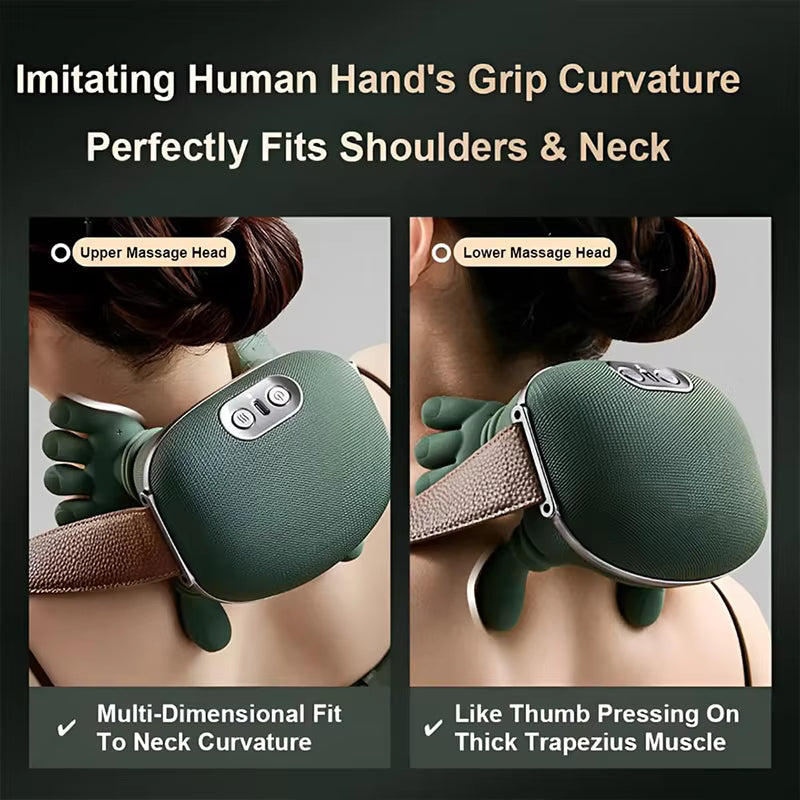Electric Bionic Neck and Shoulder Massager - Deep Tissue Kneading Pillow with Heat