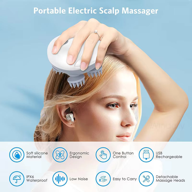 Electric Scalp Massager - Handheld Head Scratcher & Body Massager for Hair Growth, Stress Relief & Pets